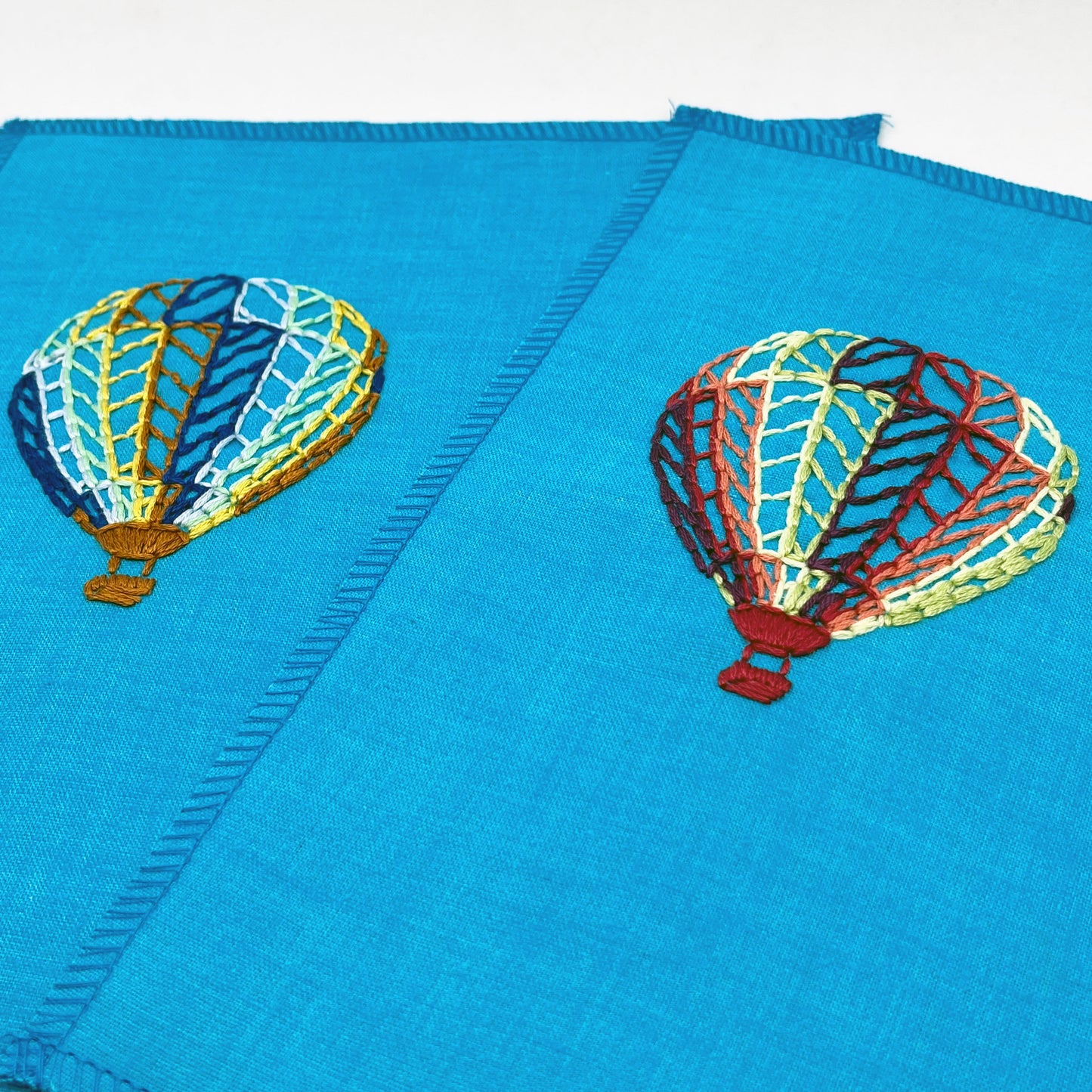 Wall Hanging- Hand Embroidered Hot Air Balloon on Bright Blue