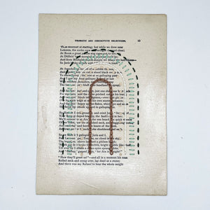 Wall Hanging- Vintage Book Page with Hand Embroidered Rainbow