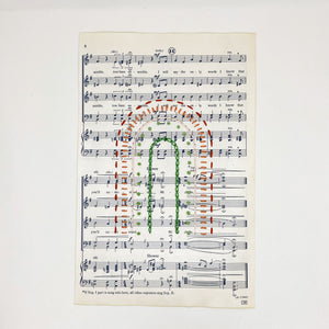 Open image in slideshow, Wall Hanging- &quot;Michelle&quot; Sheet Music with Hand Embroidered Rainbow
