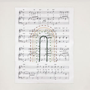 Open image in slideshow, Wall Hanging- &quot;La Vie en rose&quot; Sheet Music with Hand Embroidered Rainbow
