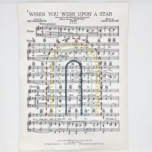 Open image in slideshow, Wall Hanging- &quot;When You Wish Upon a Star&quot; Sheet Music with Hand Embroidered Rainbow
