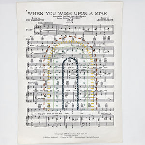 Open image in slideshow, Wall Hanging- &quot;When You Wish Upon a Star&quot; Sheet Music with Hand Embroidered Rainbow
