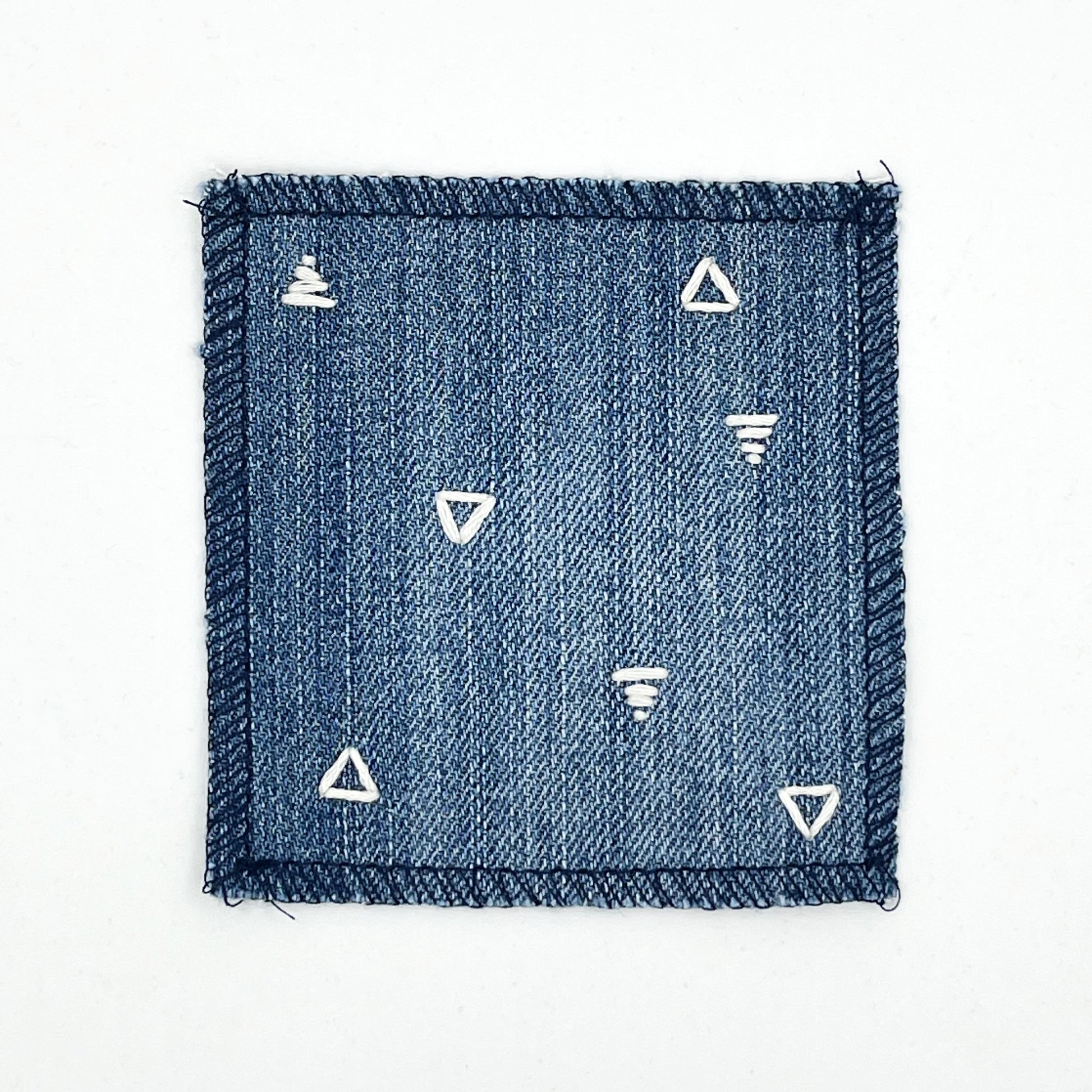 Square Patch with Embroidered Triangles – Scattered Light Stitchery