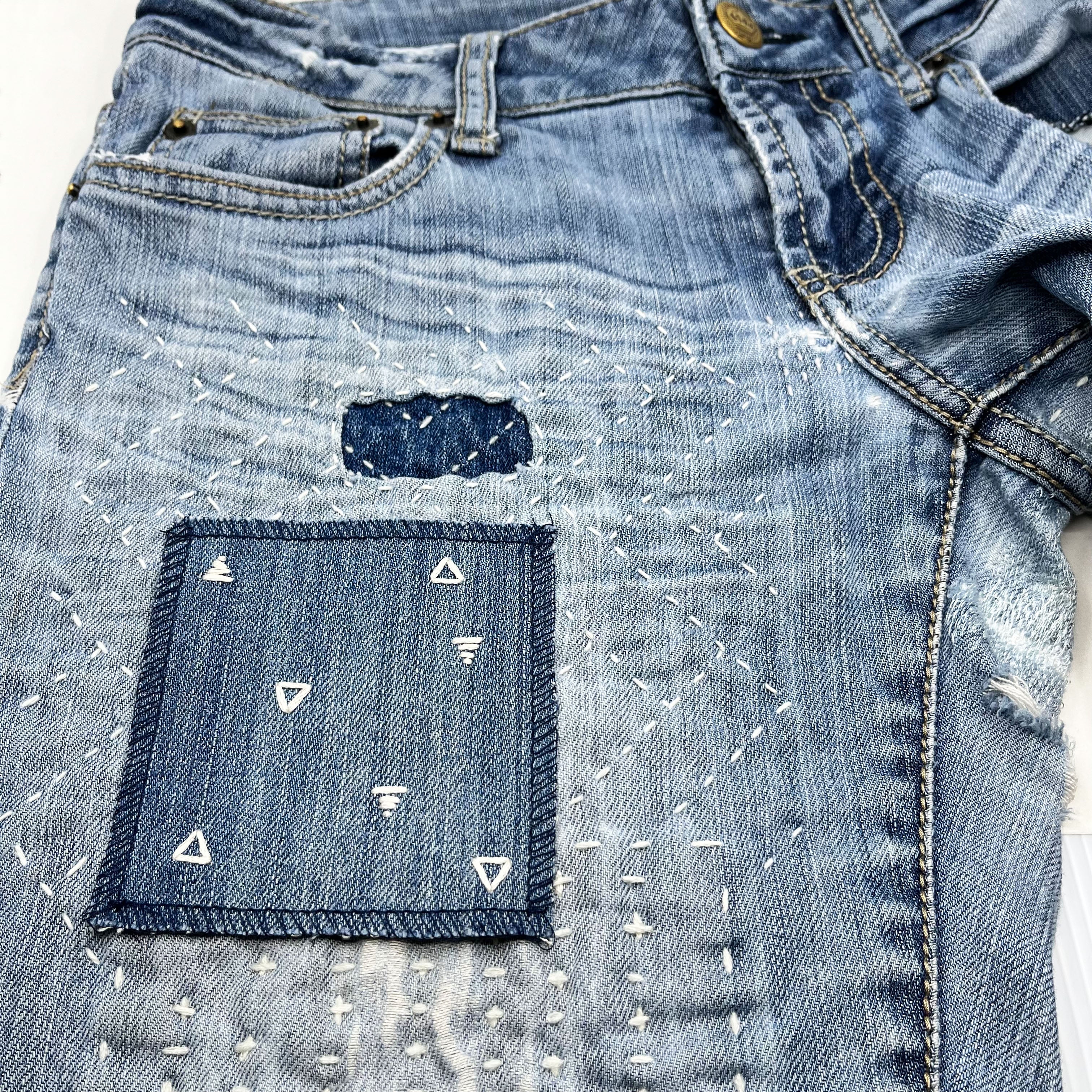Square Patch Thread Square Patch with Embroidered Triangles – Scattered Light Stitchery