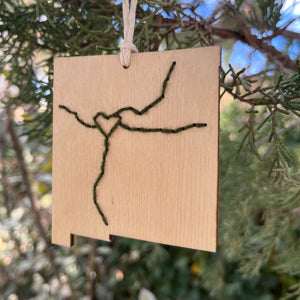 Open image in slideshow, Hand Embroidered Wood New Mexico Ornament- Crossroads
